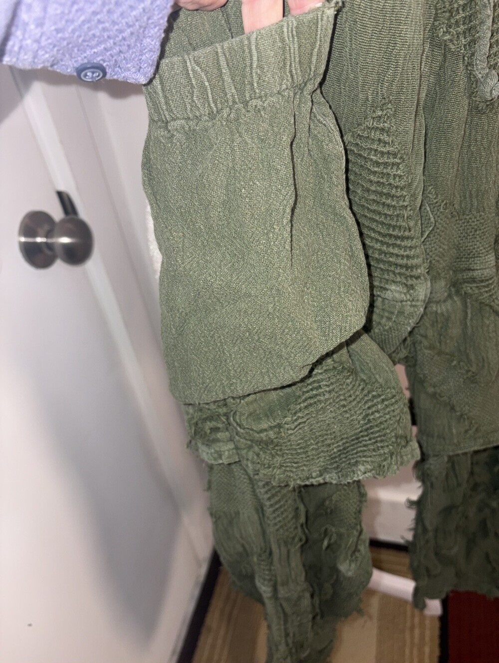 Olive Green Distressed Cargo Wide-Leg Pants - Picture 3 of 14